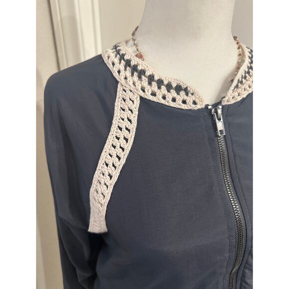 Free People Baseball Bomber Crochet Boho Jacket - Picture 5 of 9